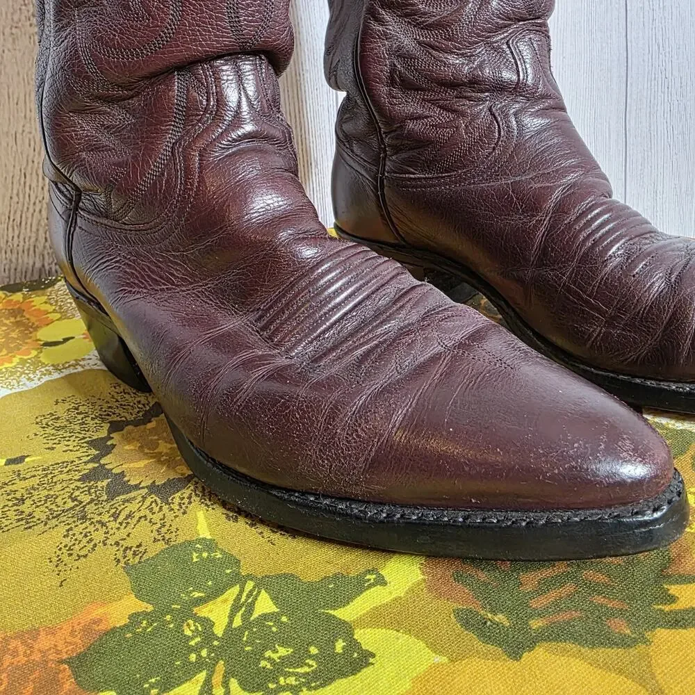 Dan Post USA Cowboy Boots Men's Burgundy Leather Western Round Toe, sz 9D